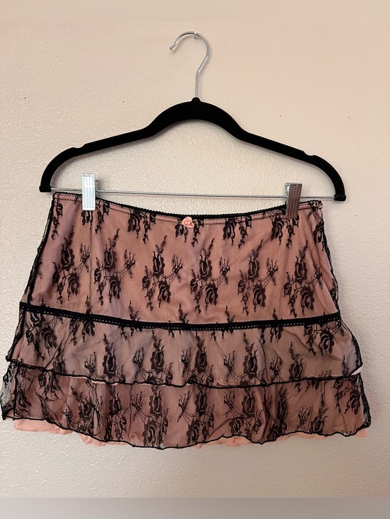I believe Pants - I Believe Lace Skort Pink Black Sheer Layered Y2K Coquette Size L